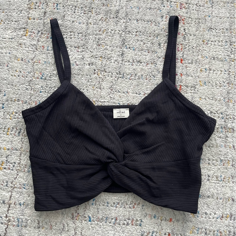 Black Ribbed Crop Top Ruched Knot
